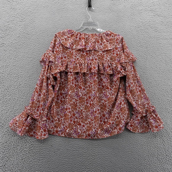 J CREW Ruffle Crinkle Chiffon Floral Print Top Small Orange Purple Womens Ruffle - Picture 2 of 12